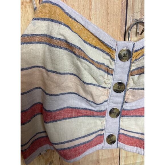 American Eagle AE Linen Cropped Striped Tank Ruched Back Size S - Picture 2 of 7